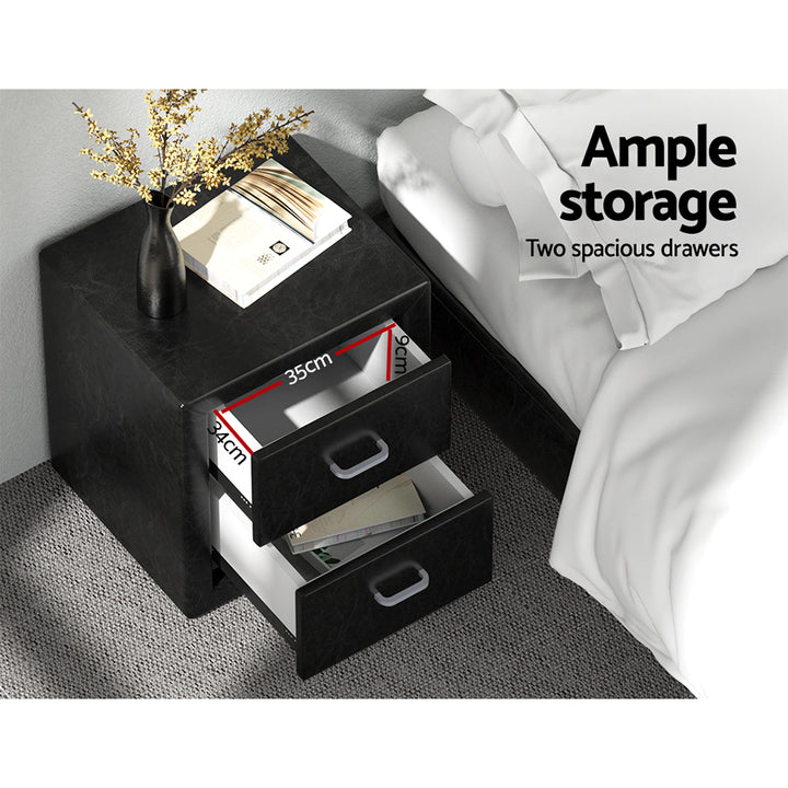 Artiss Bedside Table 2 Drawers Side Table Leather - CADEN Black