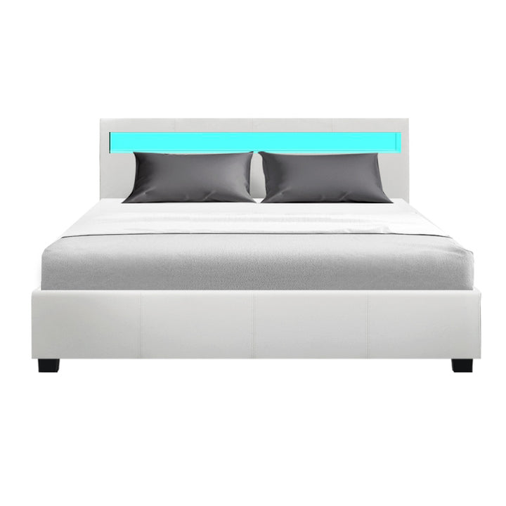 Artiss Bed Frame Queen Size LED Gas Lift White COLE