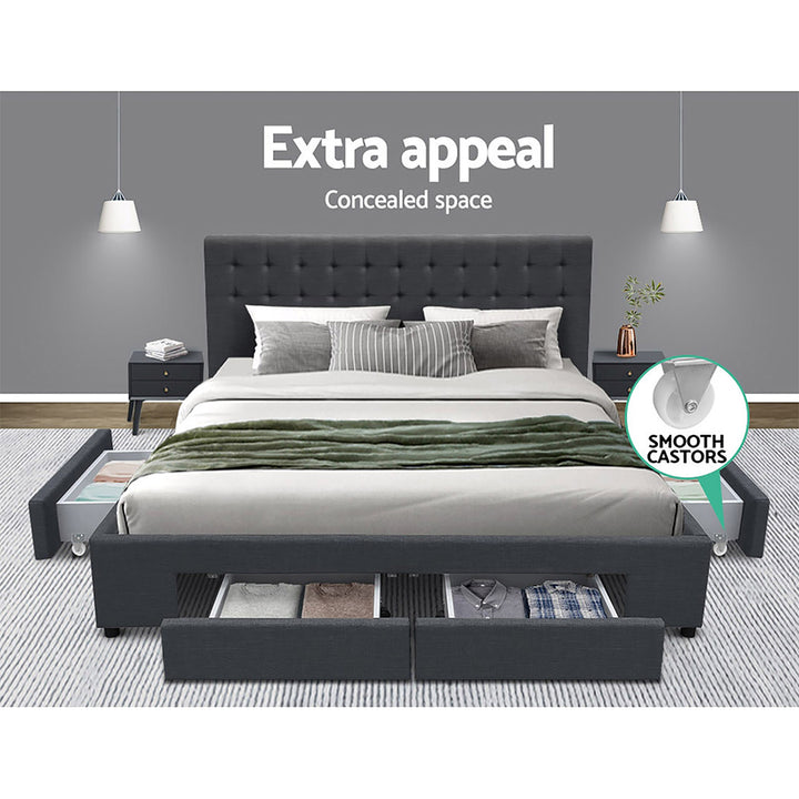 Artiss Bed Frame King Size with 4 Drawers Charcoal AVIO