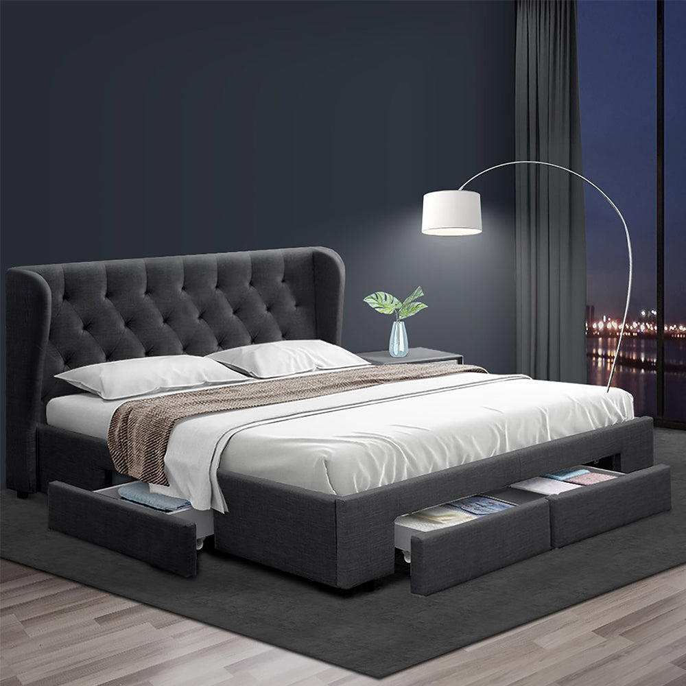 Artiss Bed Frame King Size with 4 Drawers Charcoal MILA