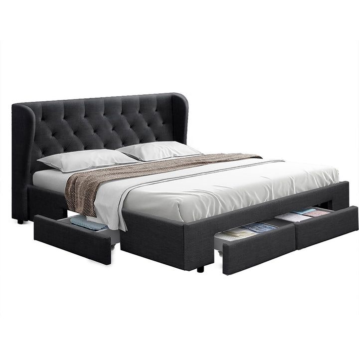 Artiss Bed Frame Queen Size with 4 Drawers Charcoal MILA