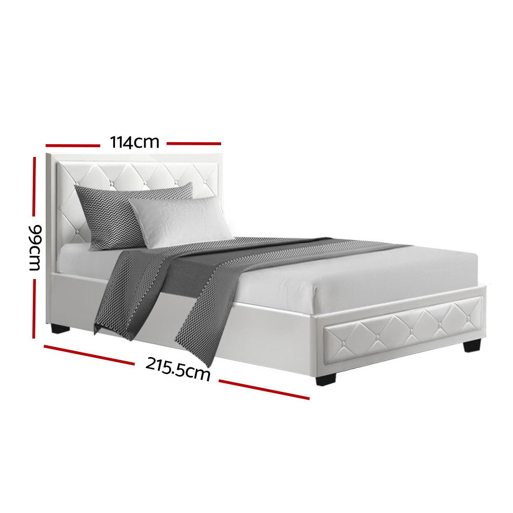 Artiss Bed Frame King Single Size Gas Lift White TIYO