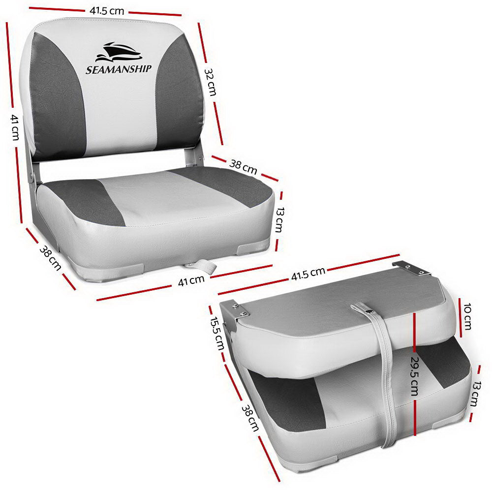 Seamanship 2X Folding Boat Seats Marine Swivel Low Back 13cm Padding Charcoal