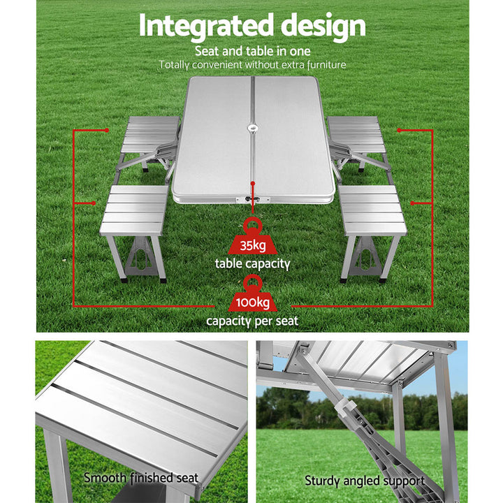 Weisshorn Folding Camping Table Outdoor Picnic BBQ With 2 Bench Chairs Set