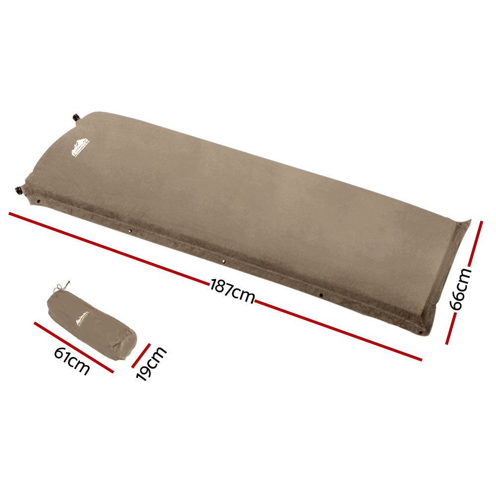 Weisshorn Self Inflating Mattress Camping Sleeping Mat Air Bed Single Coffee