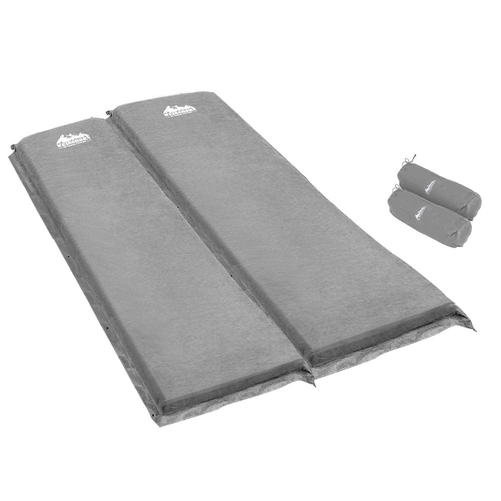 Weisshorn Self Inflating Mattress Camping Sleeping Mat Air Bed Double Set Grey