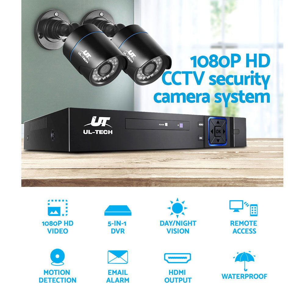 UL-tech CCTV Security System 4CH DVR 2 Cameras 1TB Hard Drive