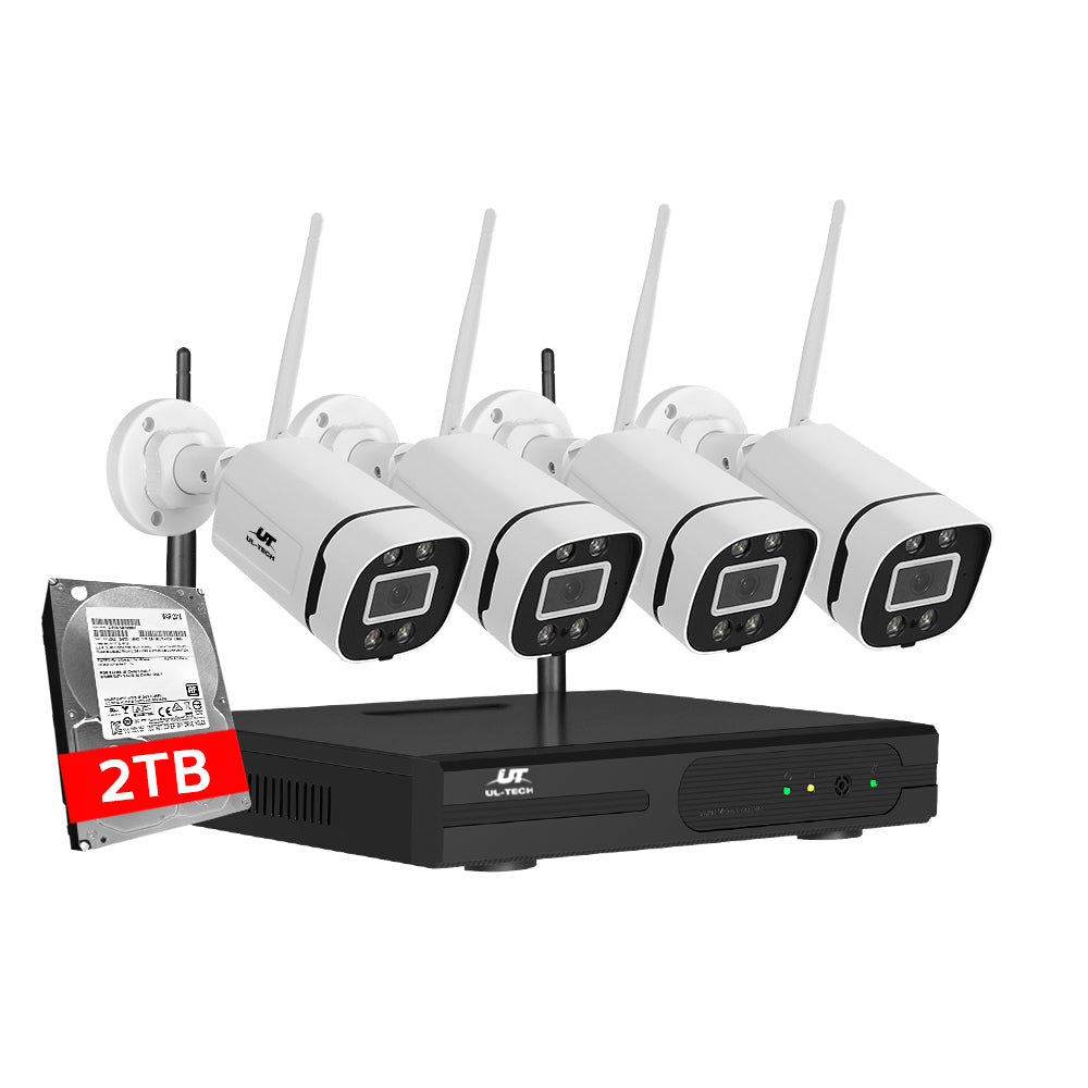 UL-tech Wireless CCTV Security System 8CH NVR 3MP 4 Square Cameras 2TB