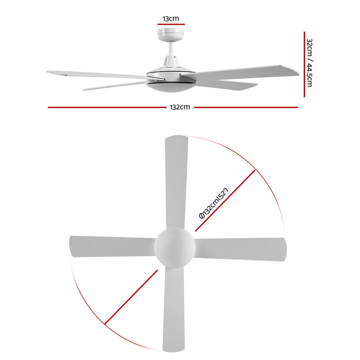 Devanti 52'' Ceiling Fan AC Motor 4 Blades w/Remote - White