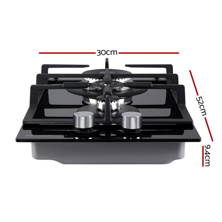 Devanti Gas Cooktop 30cm 2 Burner Black