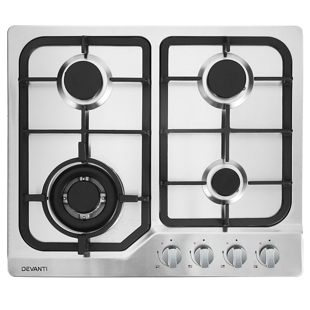 Devanti Gas Cooktop 60cm 4 Burner Silvir