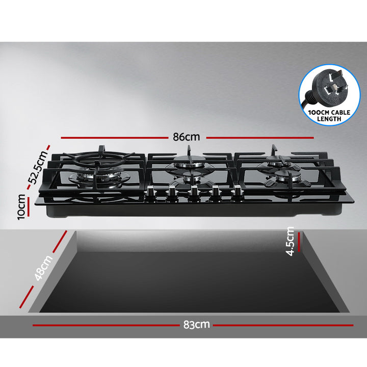 Devanti Gas Cooktop 90cm 5 Burner Black