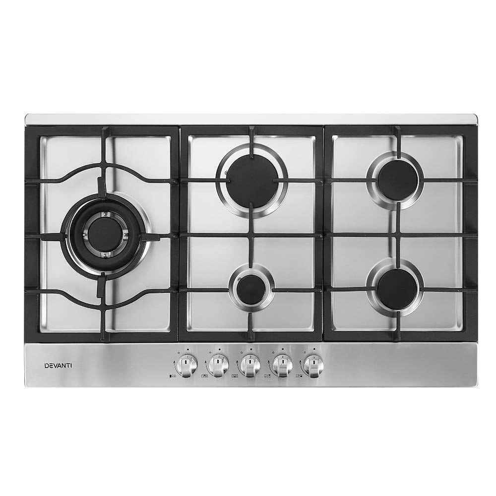 Devanti Gas Cooktop 90cm 5 Burner Silvir