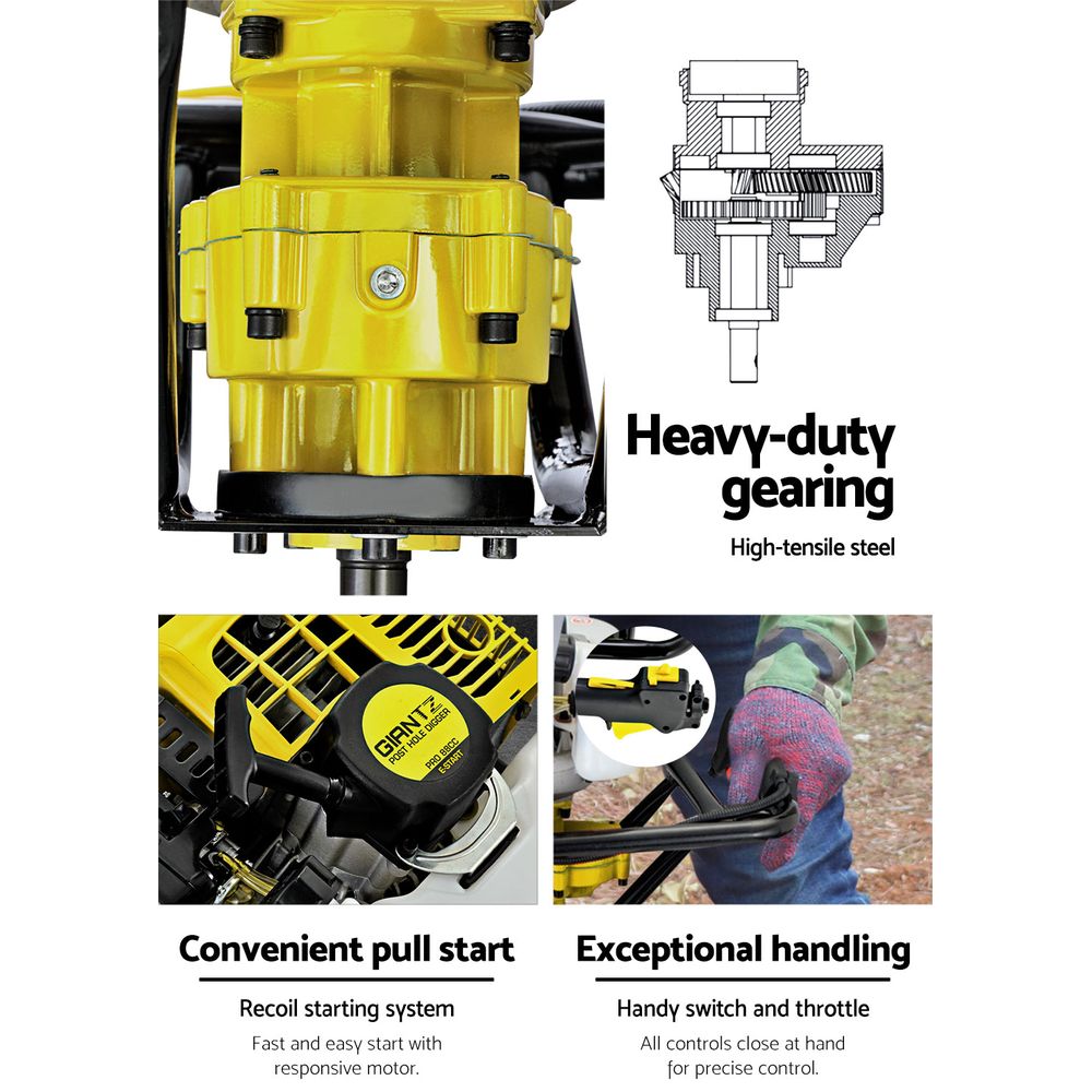 Giantz 92CC Post Hole Digger Petrol Drill Auger Extension Bits