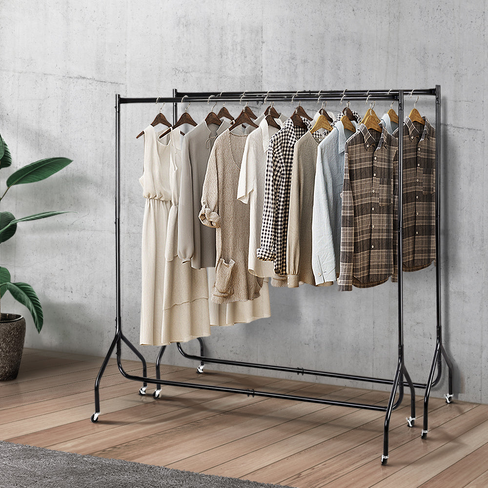 Artiss 2X Clothes Rack Airer Coat Stand 6FT Rail Wheels