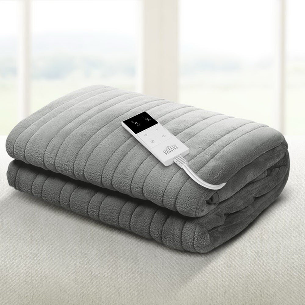 Giselle Bedding Heated Electric Throw Rug Fleece Sunggle Blanket Washable Silver