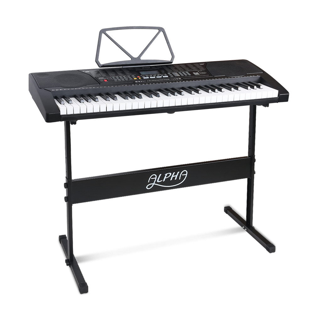 Alpha 61 Keys Electronic Piano Keyboard Digital Electric w/ Stand Lighted Black