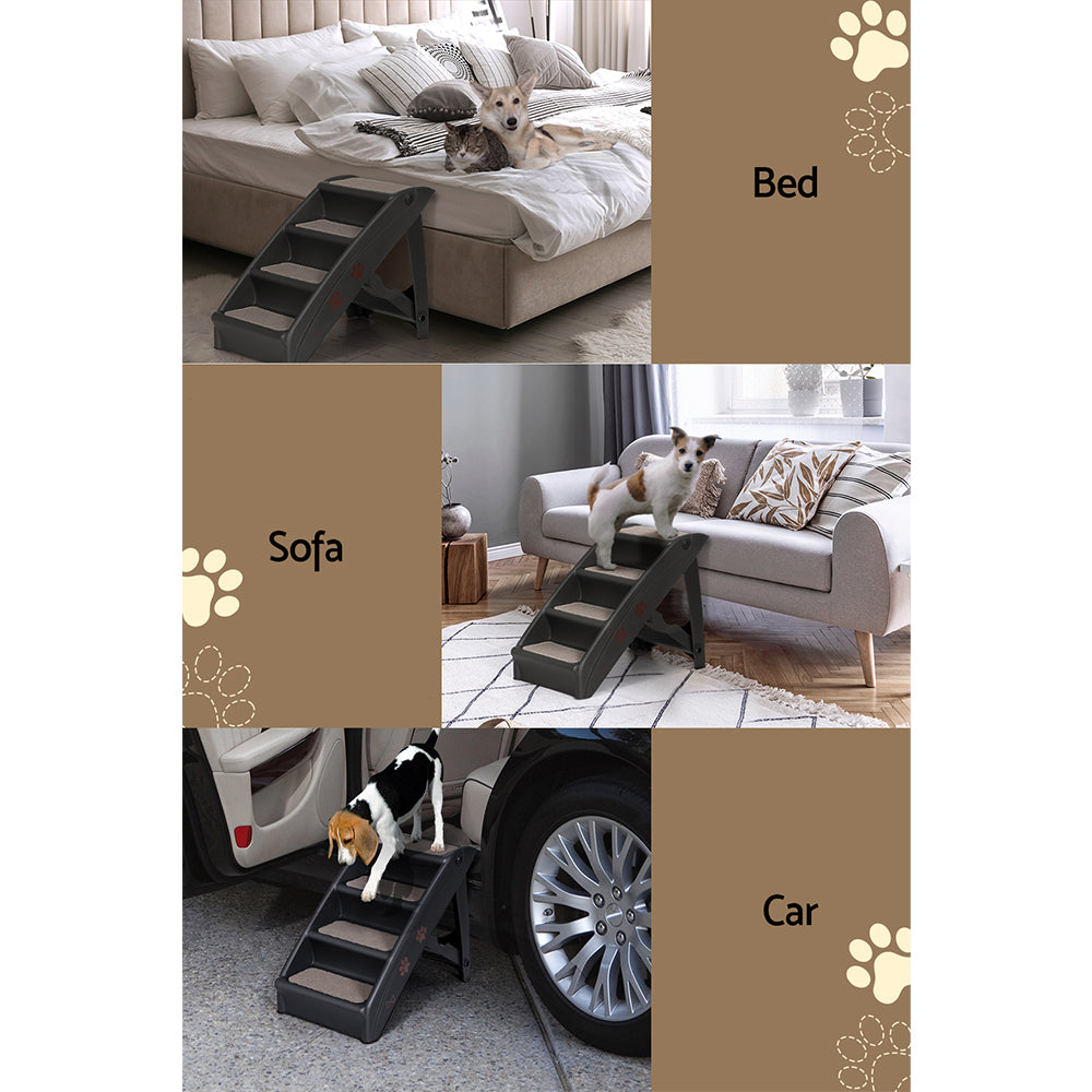 i.Pet Dog Ramp Steps For Bed Sofa Car Pet Stairs Ladder Portable Foldable Black