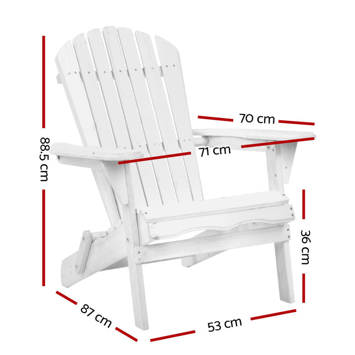 Gardeon Adirondack Outdoor Chairs Wooden Foldable Beach Chair Patio Furniture White