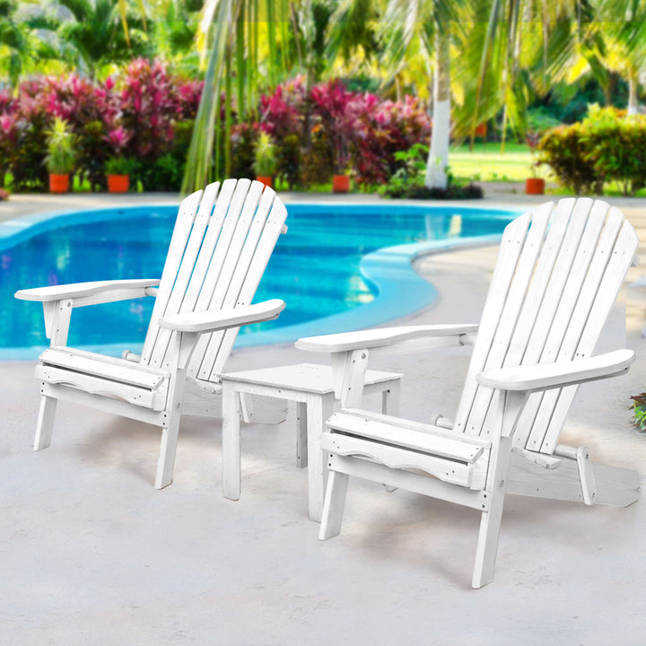 Gardeon 3PC Adirondack Outdoor Table and Chairs Wooden Foldable Beach Chair White