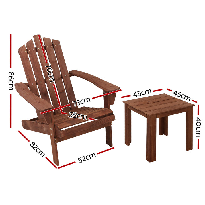 Gardeon 3PC Adirondack Outdoor Table and Chairs Wooden Beach Chair Brown