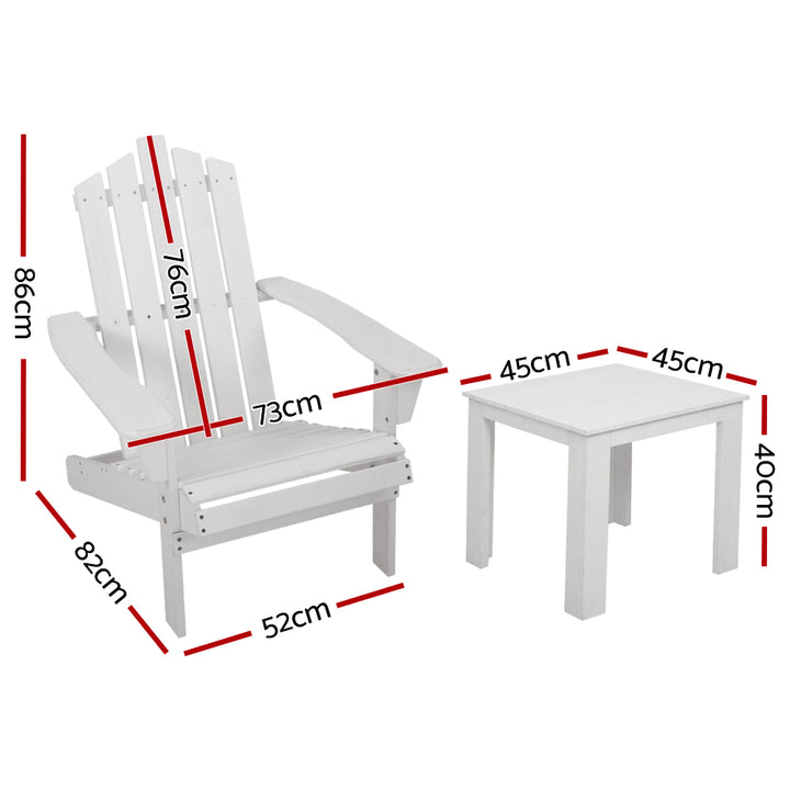 Gardeon 2PC Adirondack Outdoor Table and Chair Wooden Beach Chair Patio Furniture White