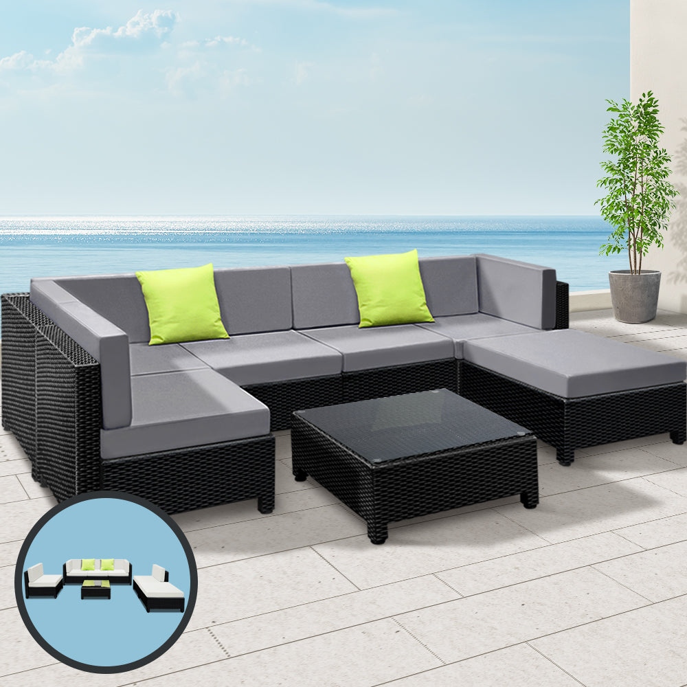 Gardeon 7-Piece Outdoor Sofa Set Wicker Couch Lounge Setting Seat Cover