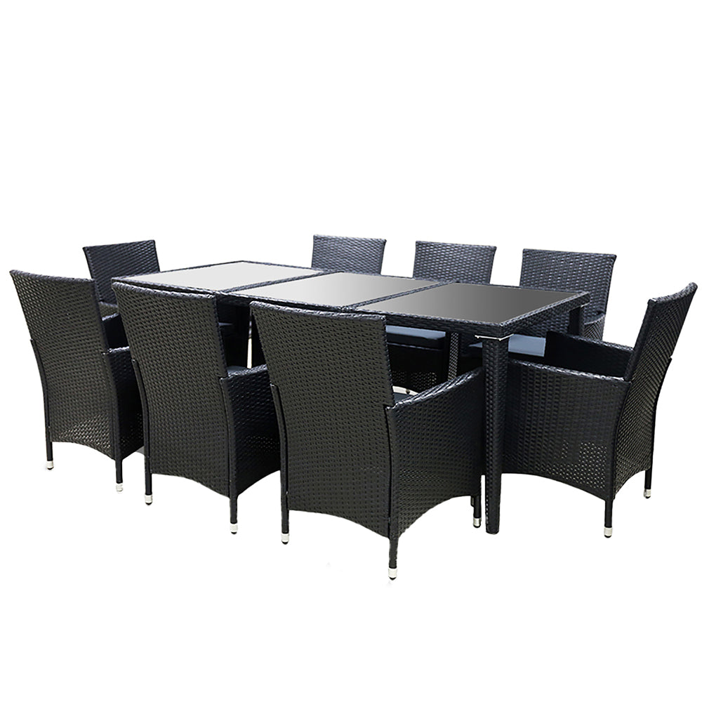 Gardeon Outdoor Dining Set 9 Piece Wicker Lounge Setting Black