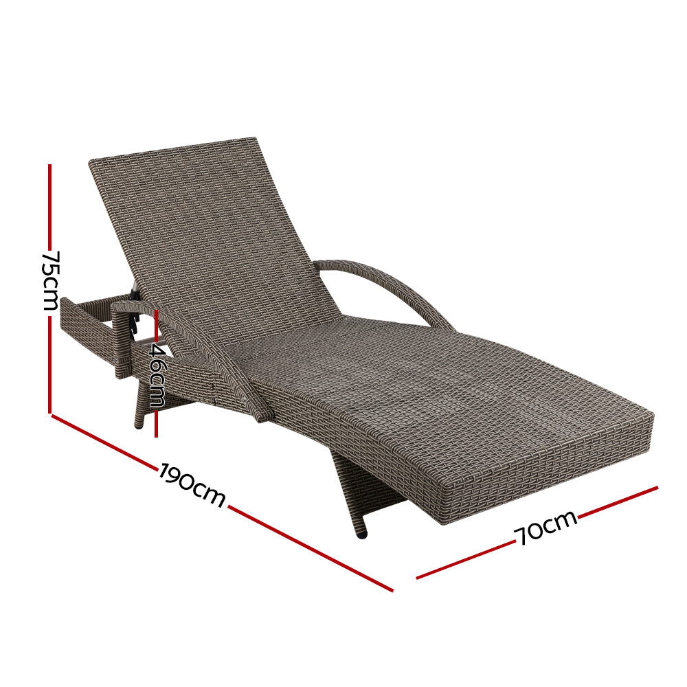 Gardeon Sun Lounge Wicker Lounger Outdoor Furniture Beach Chair Patio Adjustable Cushion Grey&Beige