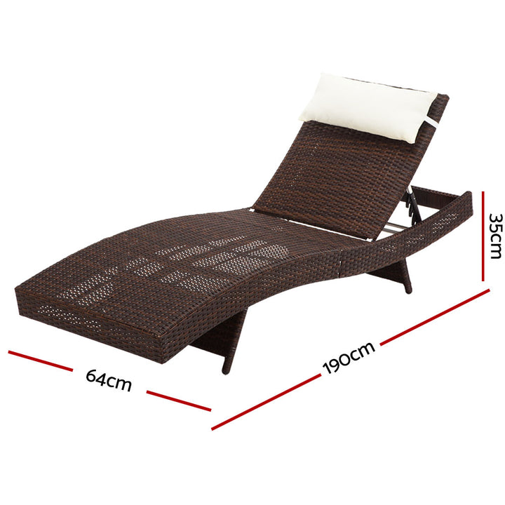 Gardeon 2PC Sun Lounge Wicker Lounger Outdoor Furniture Beach Chair Garden Adjustable Brown