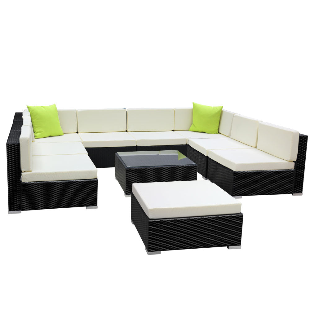 Gardeon 10-Piece Outdoor Sofa Set Wicker Couch Lounge Setting Cover