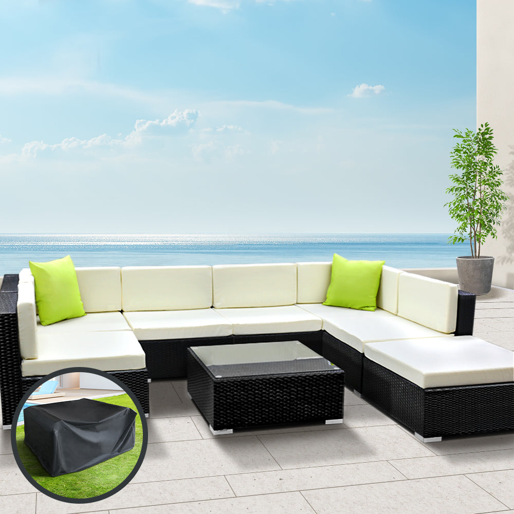 Gardeon 8-Piece Outdoor Sofa Set Wicker Couch Lounge Setting Cover