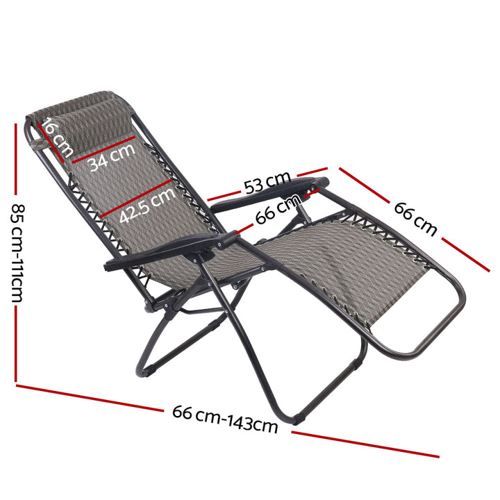 Gardeon 2PC Zero Gravity Chair Folding Outdoor Recliner Adjustable Sun Lounge Camping Grey