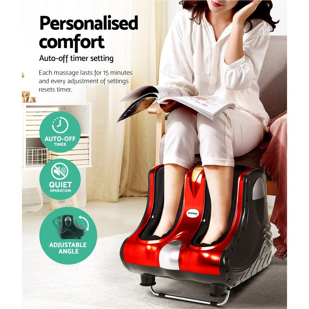 Livemor Foot Massager Massagers Shiatsu Electric Roller Ankle Calf Leg Kneading Red