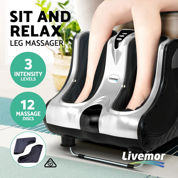 Livemor Foot Massager Massagers Shiatsu Electric Roller Ankle Calf Leg Kneading Silver