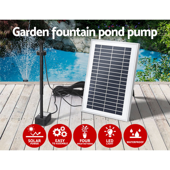 Gardeon Solar Pond Pump Submersible Water Fountain with Battery LED Lights 4.4FT