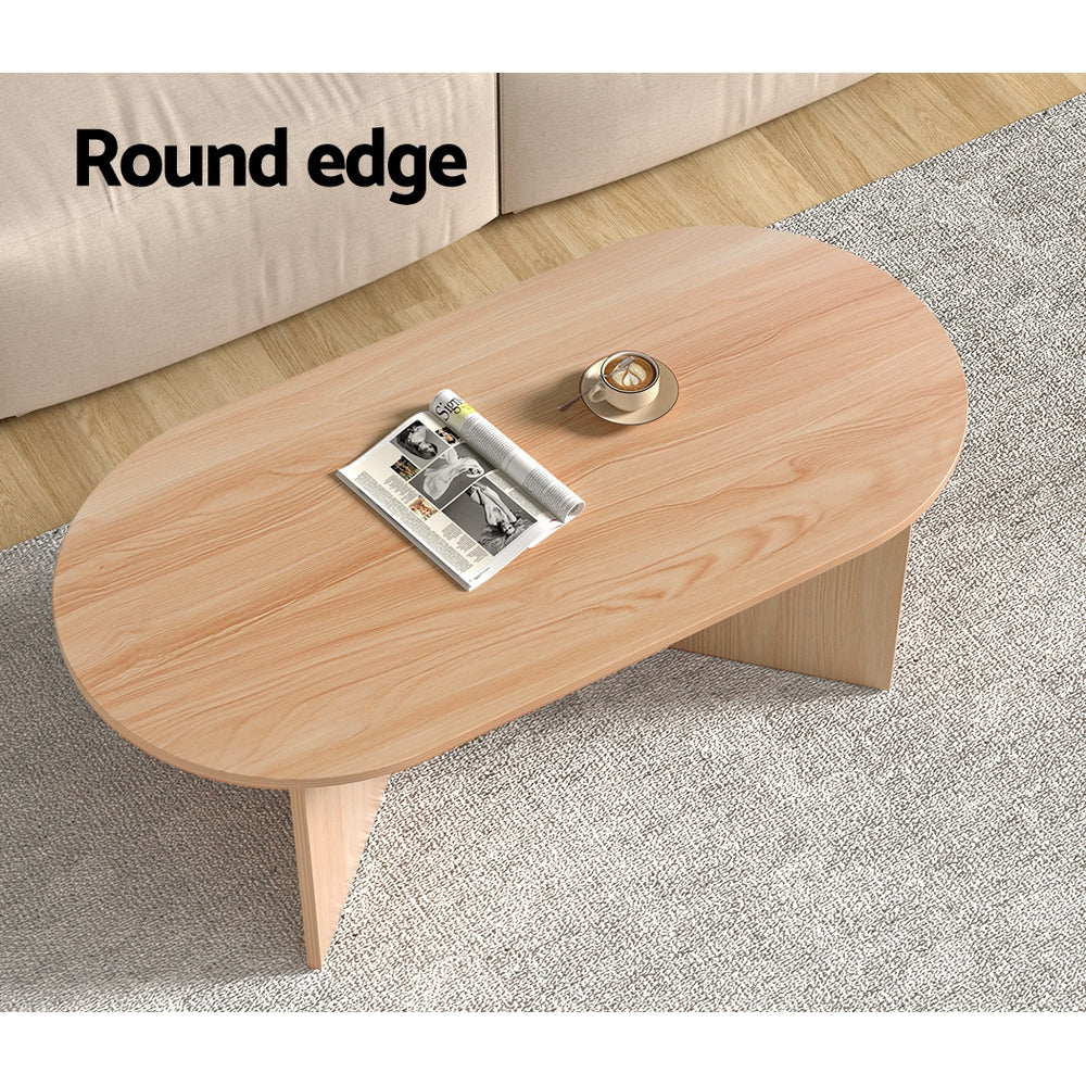 Artiss Coffee Table Oval 110CM Pine Alva