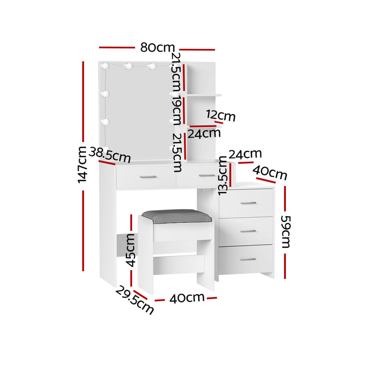 Artiss Dressing Table Set Stool 10 LED Bulbs White Dale