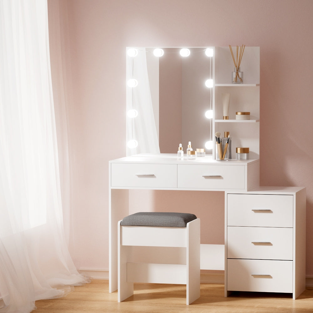 Artiss Dressing Table Set Stool 10 LED Bulbs White Dale