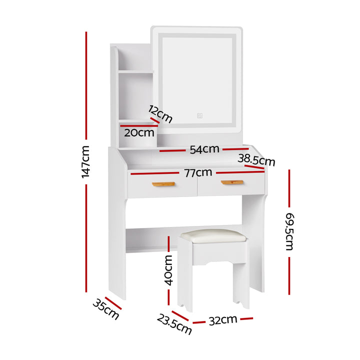 Artiss Dressing Table Set Stool Led White Doria