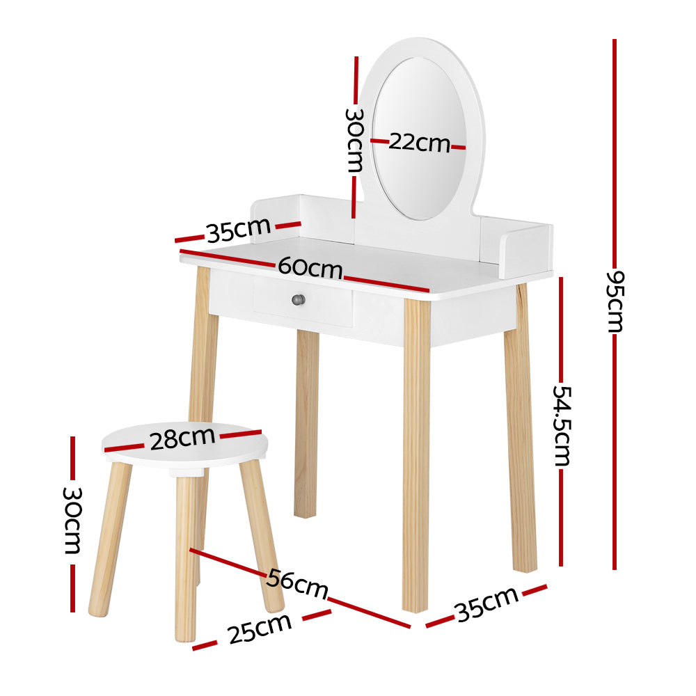 Keezi Kids Dressing Table Chair Set Wooden Leg Vanity Makeup Drawer Mirror