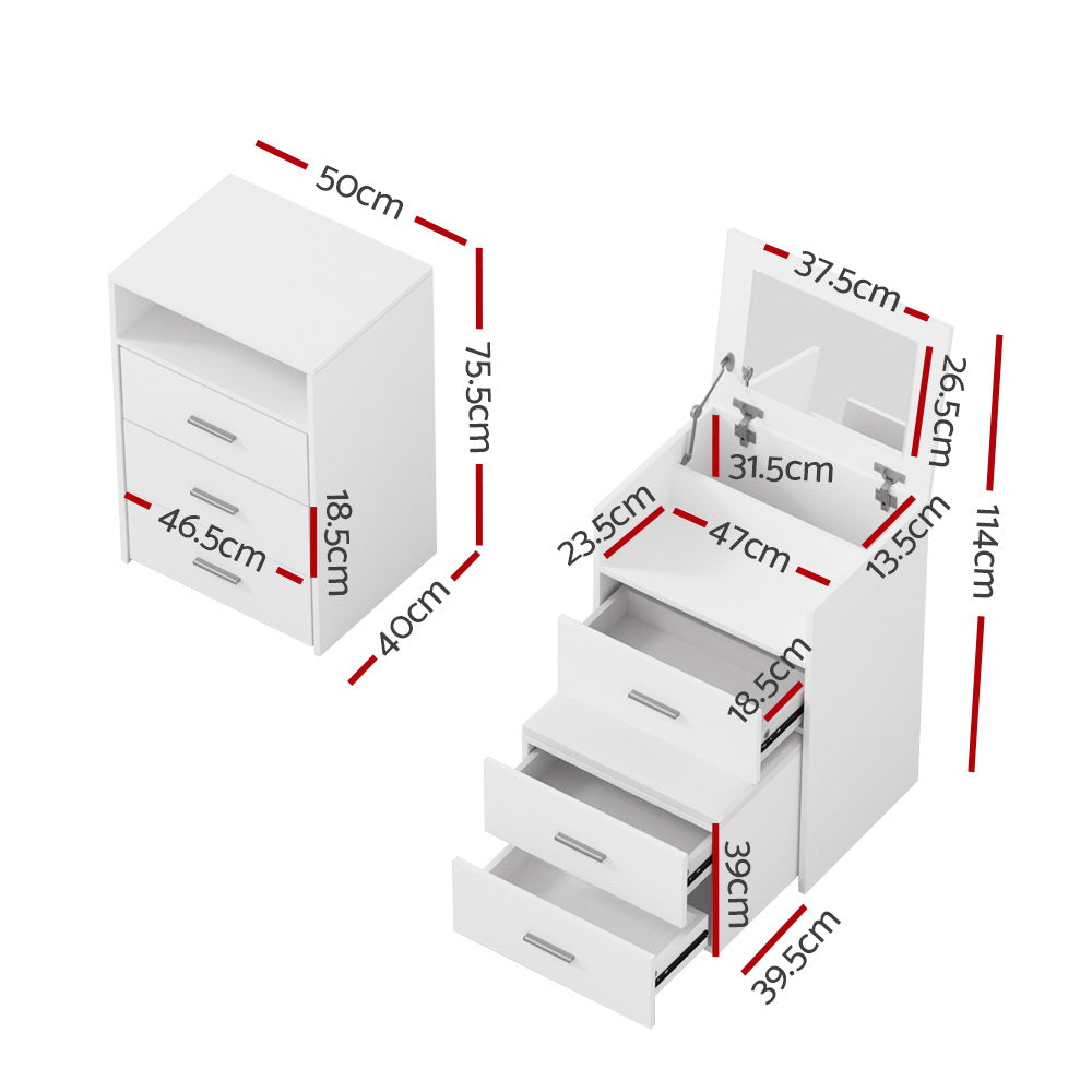 Artiss 2-in-1 Dressing Table Stool Set Bedside Table White