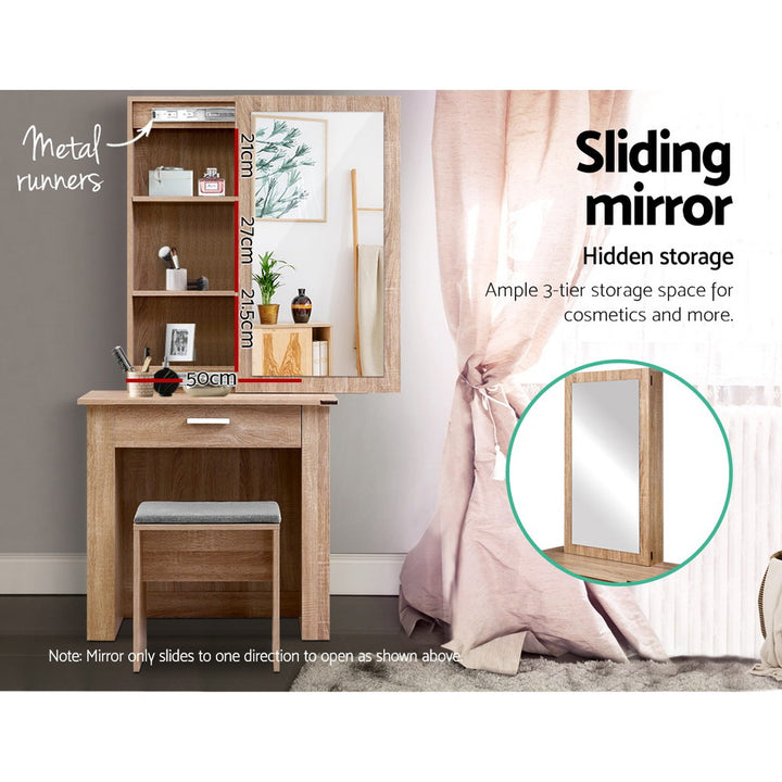 Artiss Dressing Table Stool Set Sliding Mirror Oak Demi