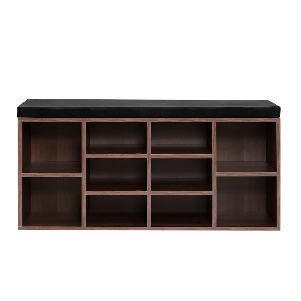 Artiss Shoe Rack Cabinet Bench 10 Cubes - Walnut