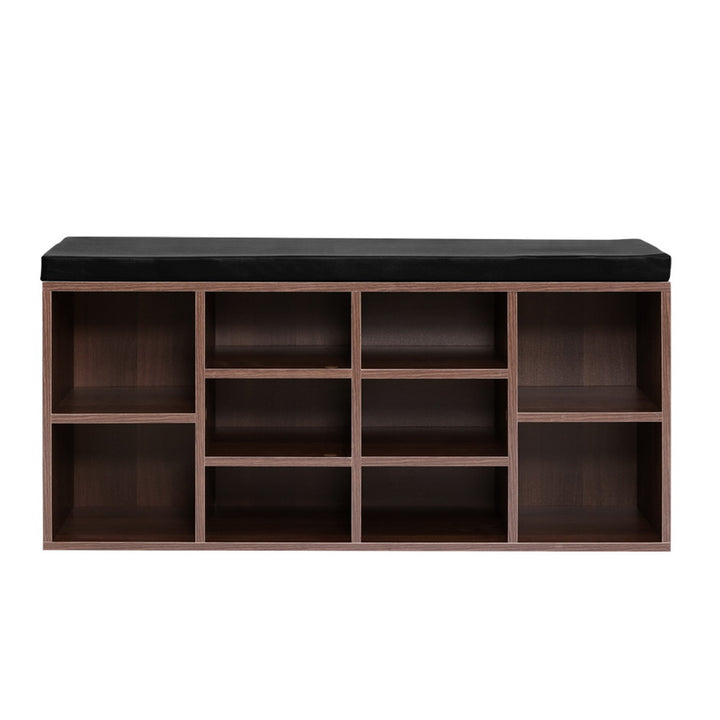 Artiss Shoe Rack Cabinet Bench 10 Cubes - Walnut