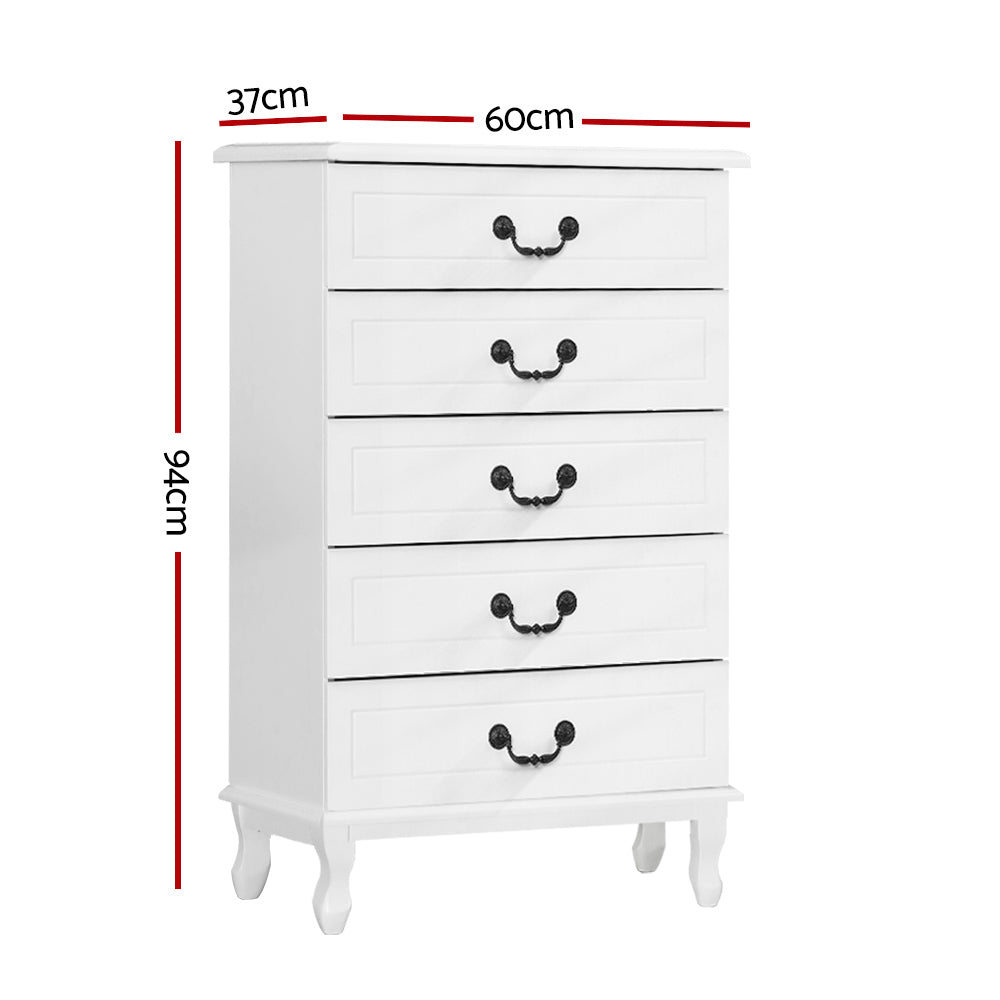 Artiss 5 Chest of Drawers - KUBI White