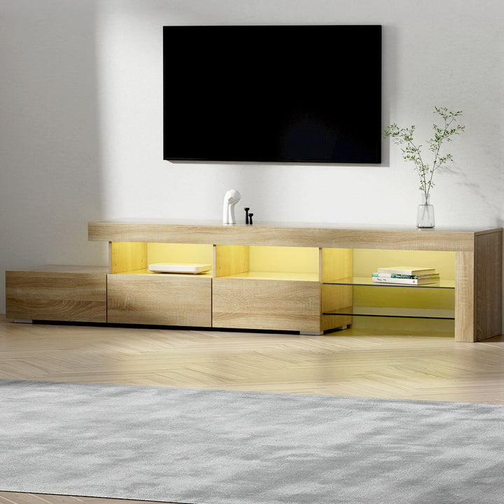 Artiss Entertainment Unit TV Cabinet LED 215cm Pine Caya