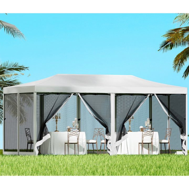 Instahut Gazebo Pop Up Marquee 3x6m Wedding Party Outdoor Camping Tent Canopy Shade Mesh Wall White