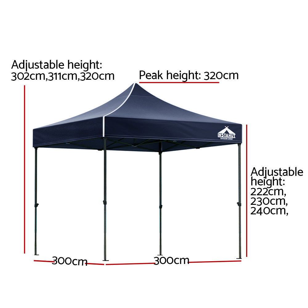 Instahut Gazebo Pop Up Marquee 3x3m Folding Tent Wedding Outdoor Camping Canopy Gazebos Shade Navy