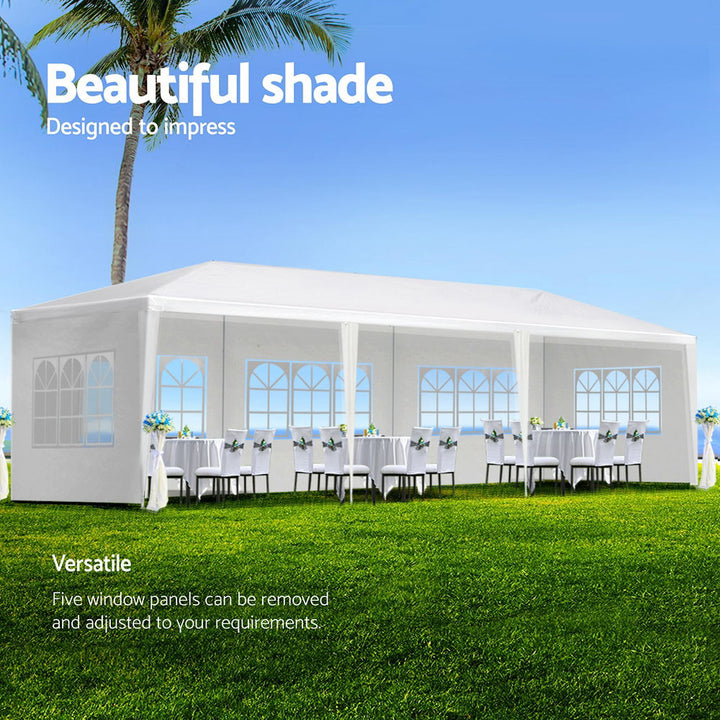 Instahut Gazebo 3x9m Marquee Wedding Party Tent Outdoor Camping Side Wall Canopy 5 Panel White